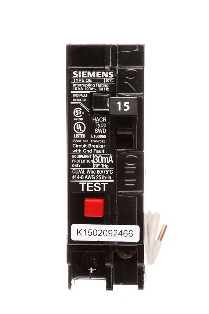 QE115 Siemens 15 Amp GFEP Circuit Breaker