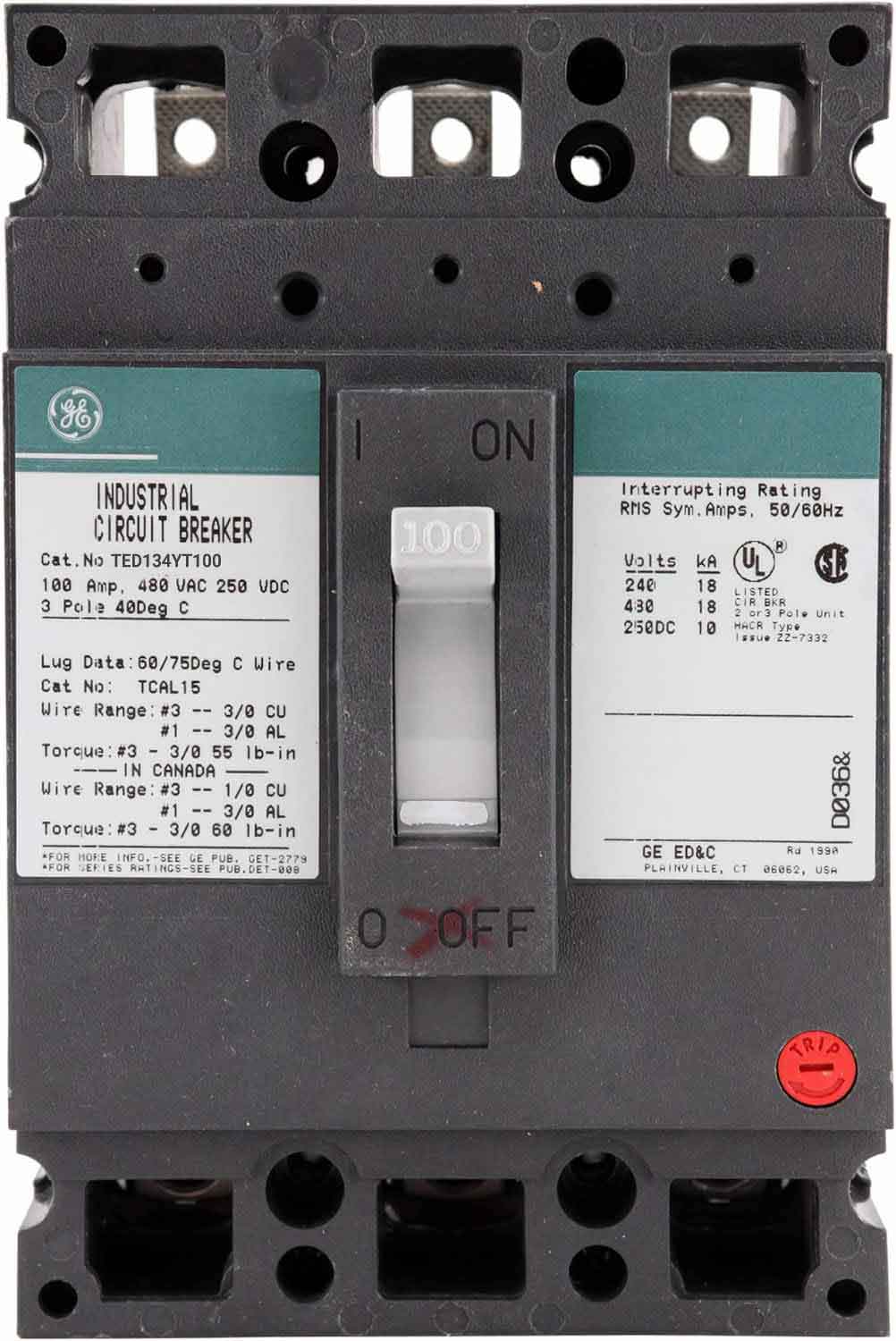 TED134YT100 - General Electrics - Molded Case Circuit Breakers