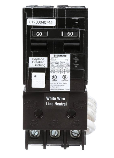 Q260GFCSA - Siemens 60 ACSAmp Double Pole 240 Volt GFCI Circuit BreACSAker