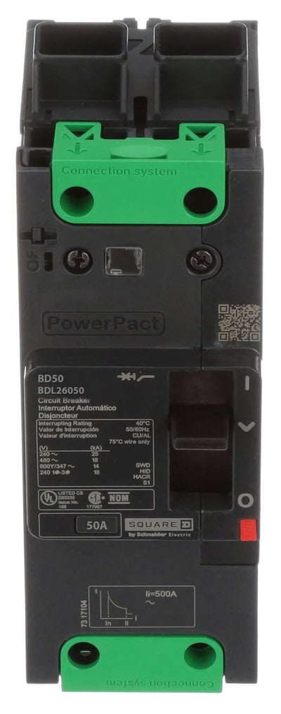 BDL26050 - Square D 50 Amp 2 Pole 600 Volt Molded Case Circuit Breaker