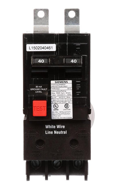 BE240 - Siemens 40 Amp 2 Pole 240 Volt Ground Fault Equipment Protection Circuit Breaker