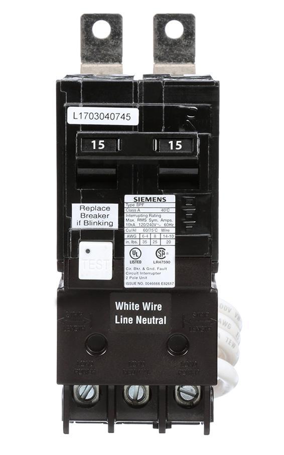 bf215a - Siemens 15 Amp Double Pole GFCI Bolt-On Circuit Breaker