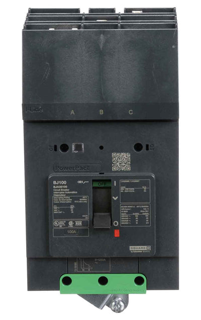 BJA36100 - Square D 100 Amp 3 Pole 600 Volt Molded Case Circuit Breaker