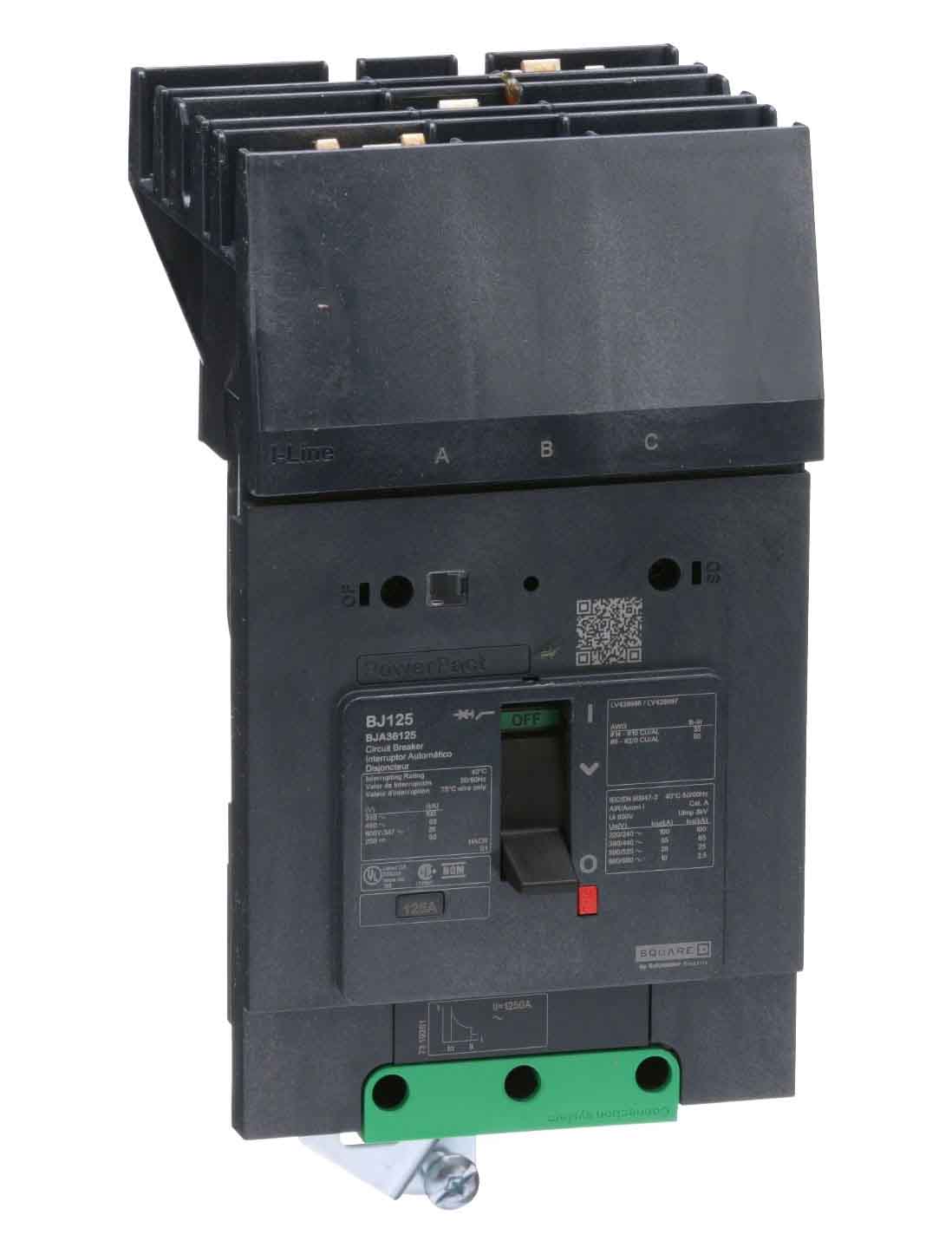 BJA36125 - Square D 125 Amp 3 Pole 600 Volt Molded Case Circuit Breaker