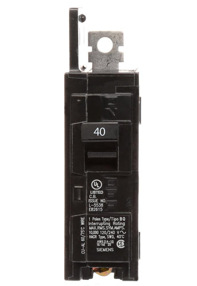 BQ1B040 - Siemens 40 Amp Single Pole 120V BQ Bolt-On Circuit Breaker