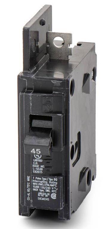 BQ1B045 - Siemens 45 Amp 1 Pole 120 Volt Bolt-On Molded Case Circuit Breaker