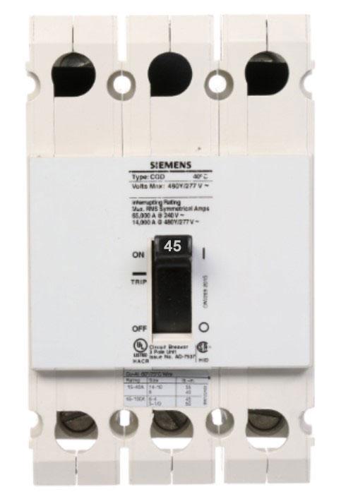 CQD345 - Siemens 45 Amp 3 Pole 480 Volt Molded Case Circuit Breaker