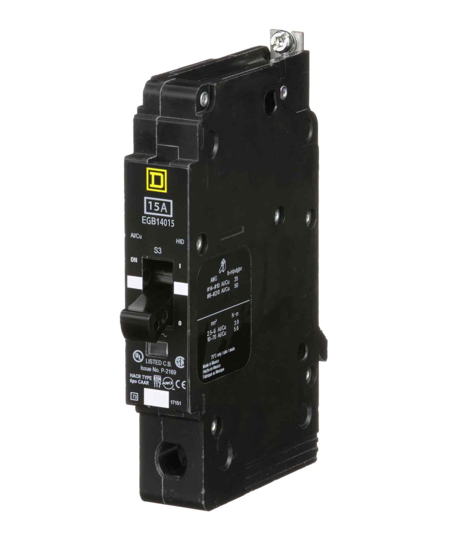 EGB16015 - Square D 15 Amp 1 Pole 347 Volt Bolt-On Molded Case Circuit Breaker