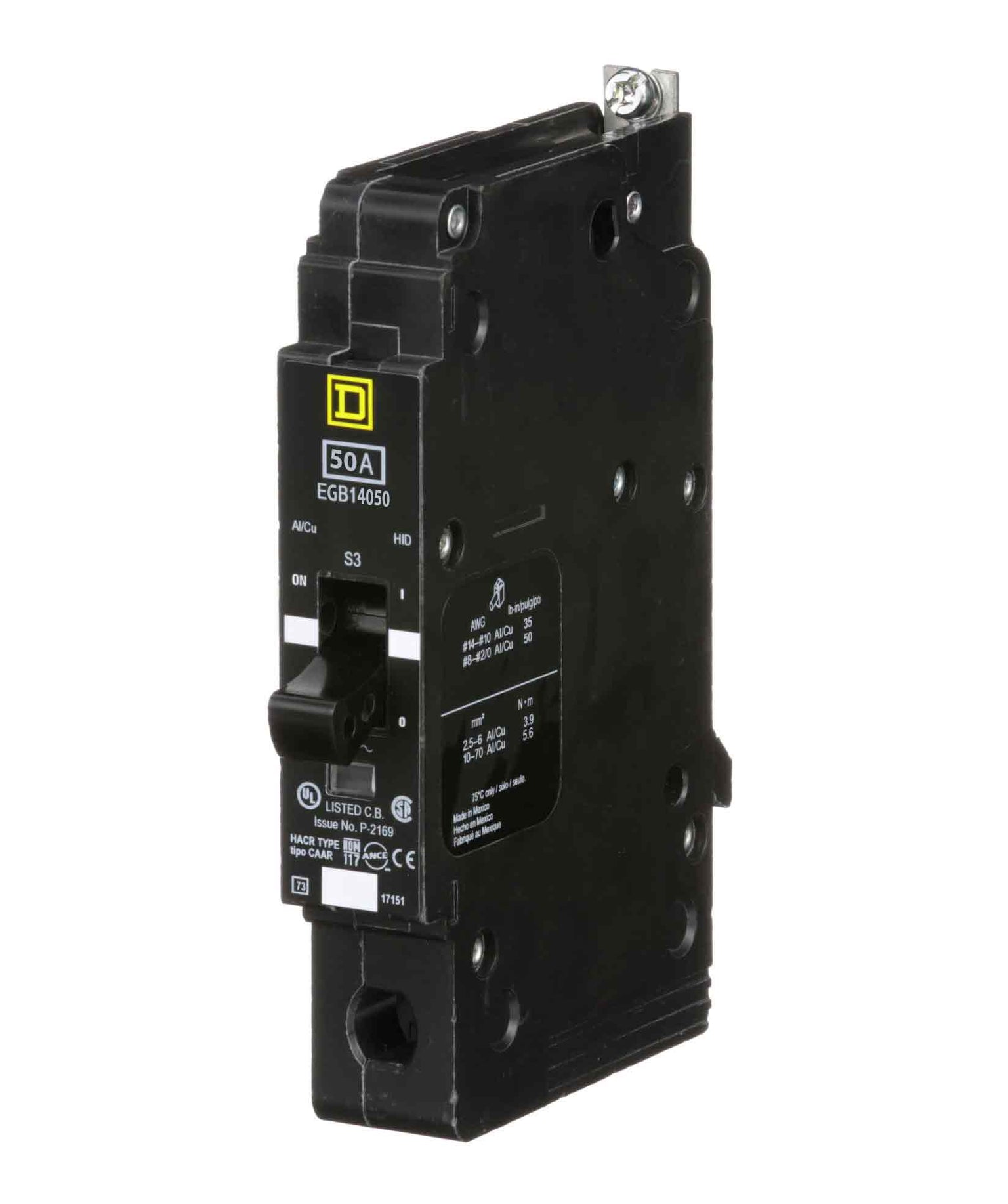 EJB14050 - Square D 50 Amp 1 Pole 277 Volt Bolt-On Molded Case Circuit Breaker