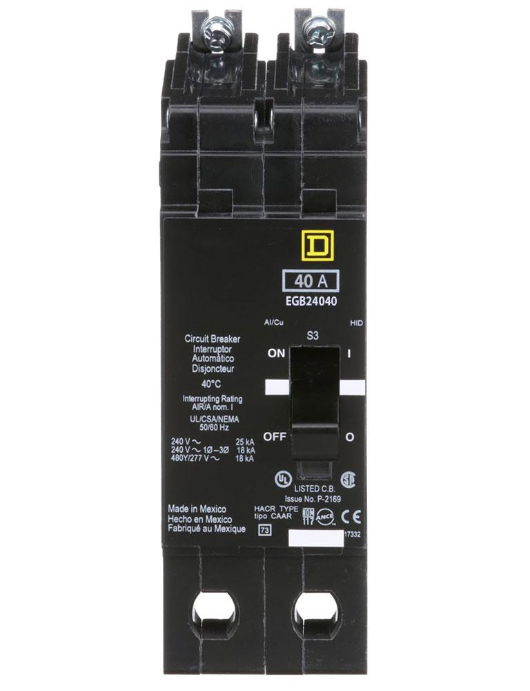 EGB26040 - Square D 40 Amp 2 Pole 600 Volt Bolt-On Molded Case Circuit Breaker