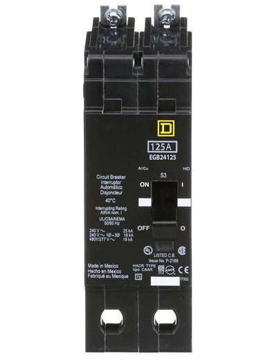 EGB26125 - Square D 125 Amp 2 Pole 600 Volt Bolt-On Molded Case Circuit Breaker