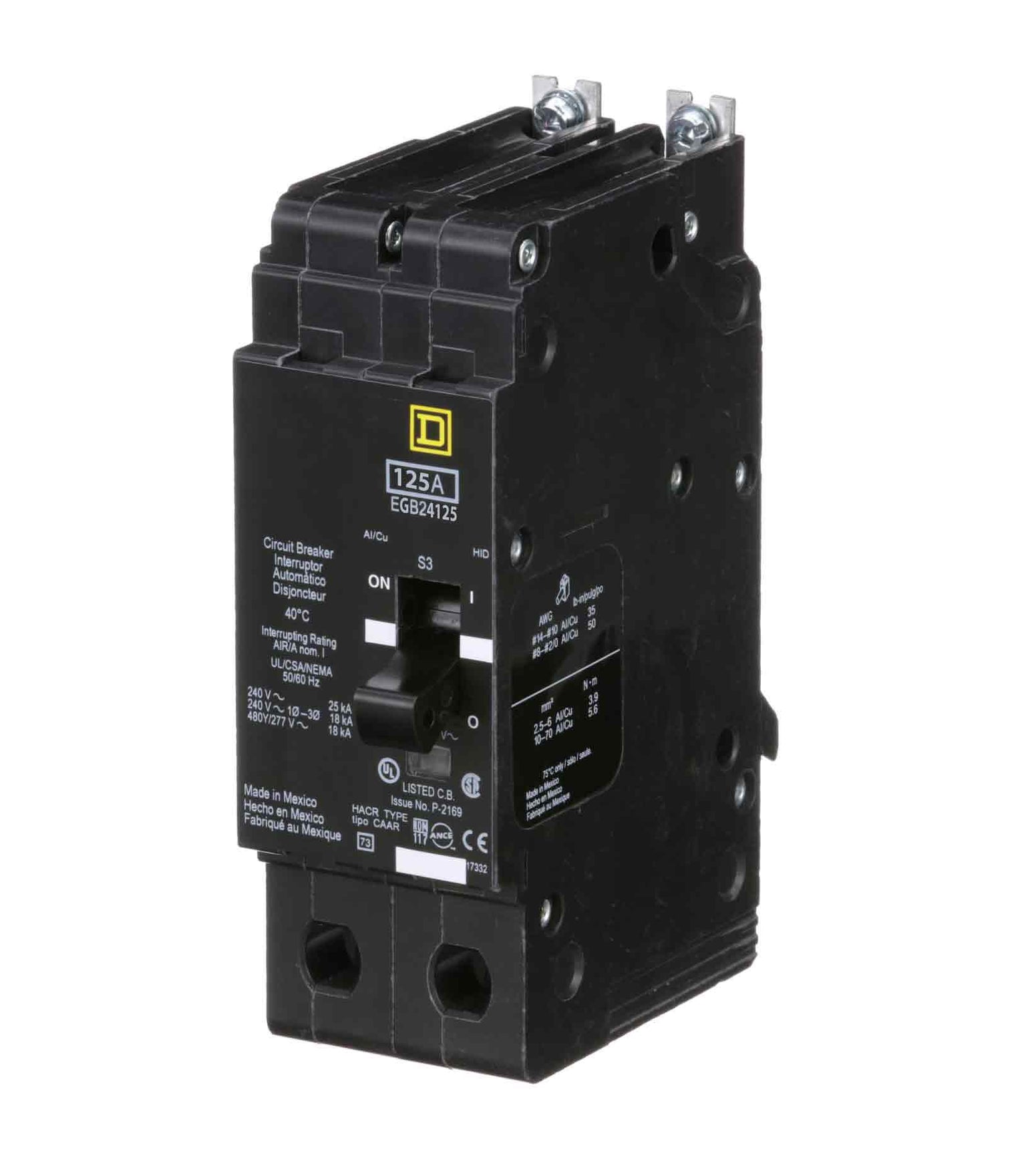 EGB26125 - Square D 125 Amp 2 Pole 600 Volt Bolt-On Molded Case Circuit Breaker