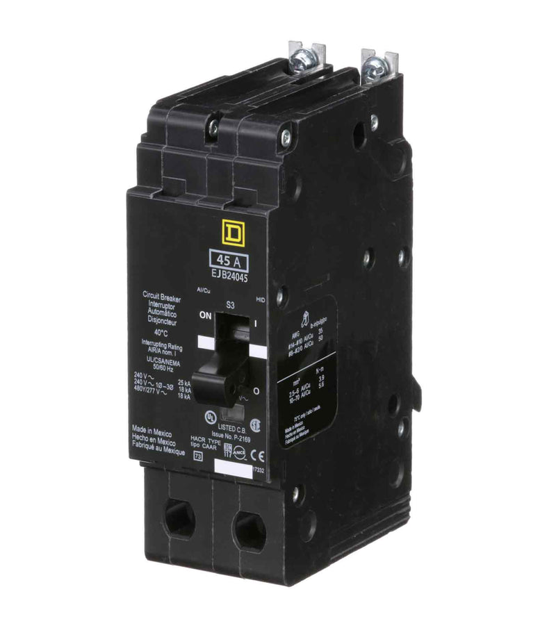 EJB26045 - Square D 45 Amp 2 Pole 600 Volt Bolt-On Molded Case Circuit Breaker