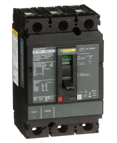 HJL36125 - Square D 125 Amp 3 Pole 600 Volt Molded Case Circuit Breaker