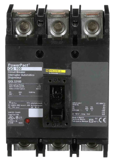 QGL32100 - Square D 100 Amp 3 Pole 240 Volt Molded Case Circuit Breaker