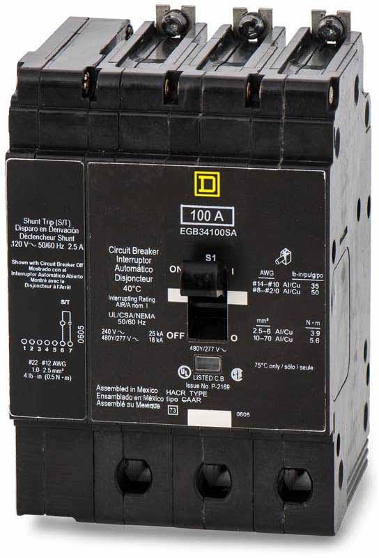 EJB34100SA - Square D 100 Amp 3 Pole 480 Volt Molded Case Circuit Breaker