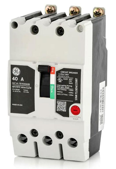 TEYD3040B - GE 40 Amp 3 Pole 480 Volt Bolt-On Molded Case Circuit Breaker