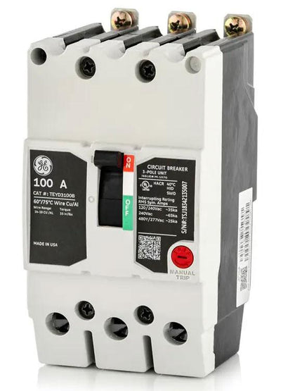 TEYD3100B - GE 100 Amp 3 Pole 480 Volt Bolt-On Molded Case Circuit Breaker