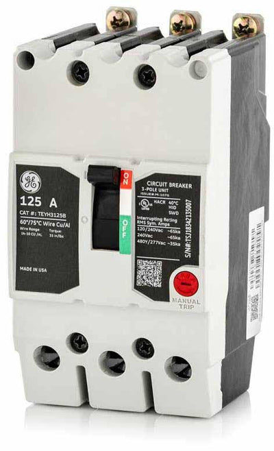 TEYH3125B - General Electric 125 Amp 3 Pole 480 Volt Molded Case Circuit Breaker