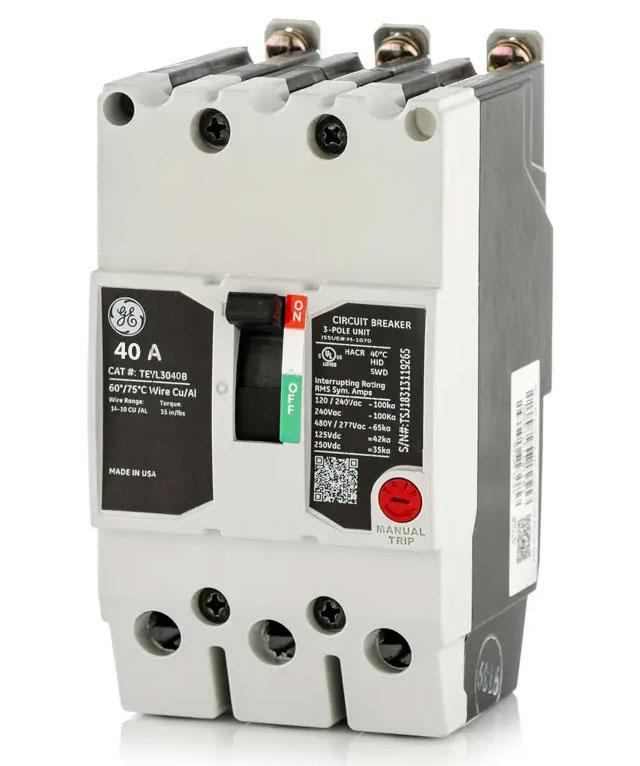 TEYL3040B - GE 40 Amp 3 Pole 480 Volt Bolt-On Molded Case Circuit Breaker