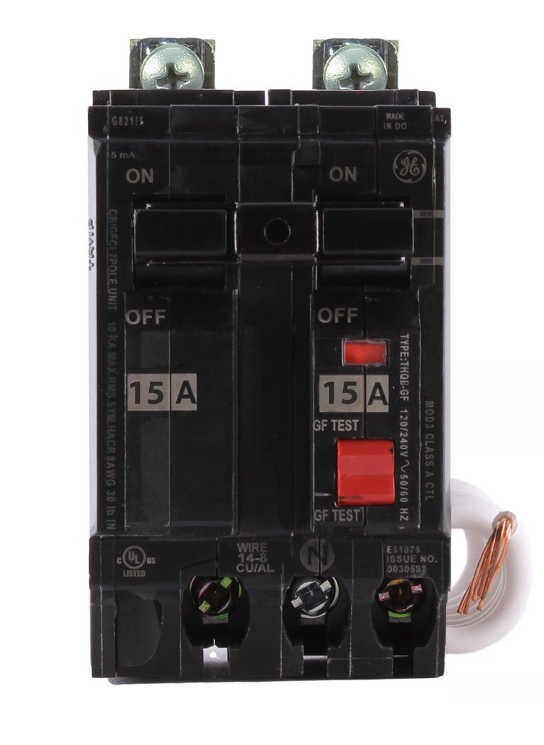 THQB2115GFT - GE 15 Amp Double Pole GFCI Bolt-On Circuit Breaker