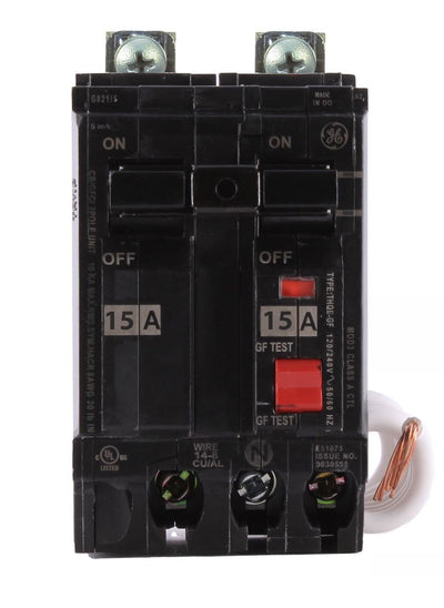 THQB2115GFT - GE 15 Amp Double Pole GFCI Bolt-On Circuit Breaker