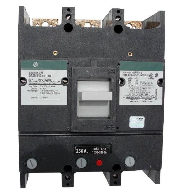 TJK436250WL - General Electric 250 Amp 3 Pole 600 Volt Thermal Magnetic Circuit Breaker