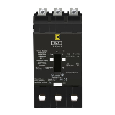 EJB34015 - Square D 15 Amp 3 Pole 480 Volt Bolt-On Circuit Breaker