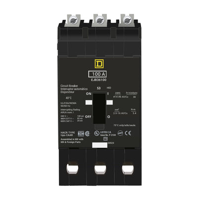 EJB36100 - Square D 100 Amp 3 Pole 600 Volt Bolt-On Circuit Breaker