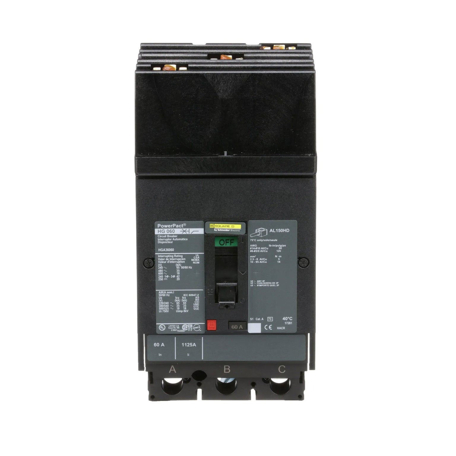 HGA36060 - Square D 60 Amp 3 Pole 600 Volt Molded Case Circuit Breaker
