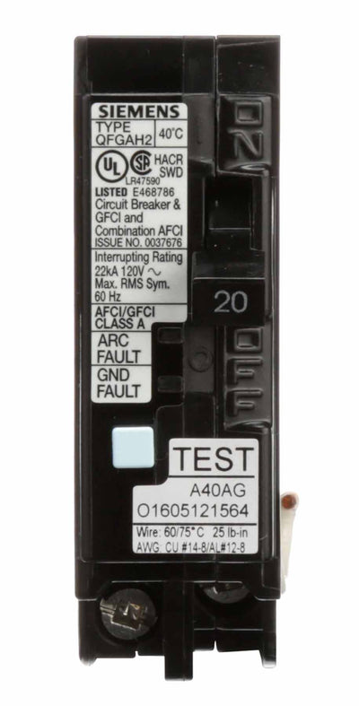 Q120DFH - Siemens 20 Amp 1 Pole 120 Volt Plug-In Molded Case Circuit Breaker