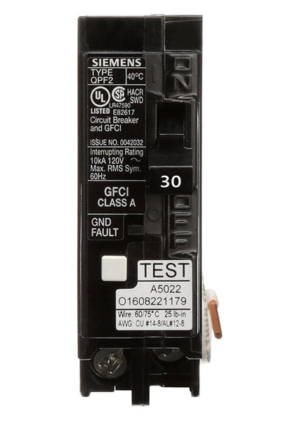 QF130A - Siemens 30 Amp Single Pole GFCI Circuit Breaker