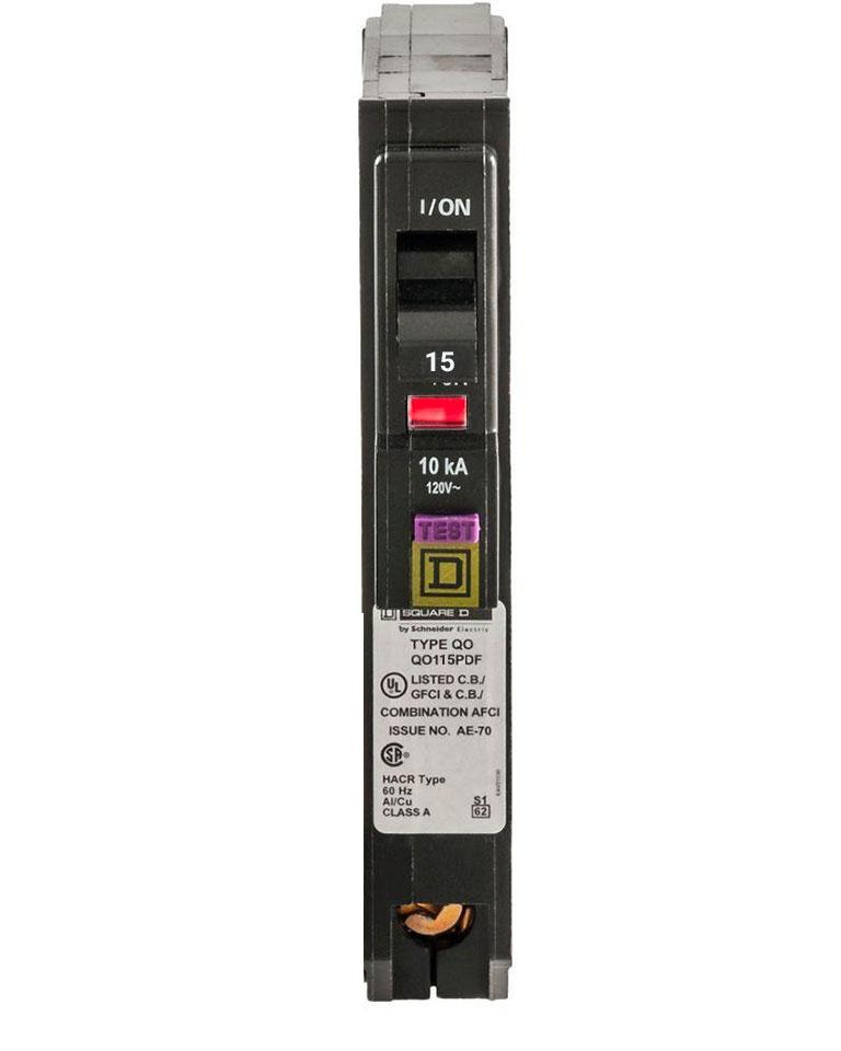 QO115PDF - Square D 15 Amp Single Pole Dual Function Arc Fault & Ground Fault Circuit Breaker