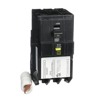 QO340GFI - Square D 40 Amp 3 Pole 240 Volt Plug-In Molded Case Circuit Breaker