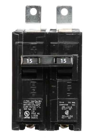 B215H - Siemens 15 Amp 2 Pole 240 Volt Molded Case Circuit Breaker