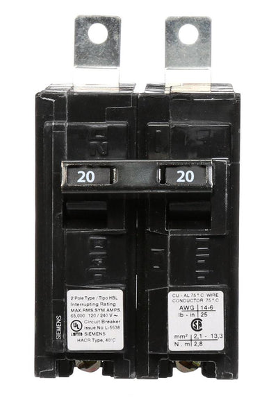 B220HH - Siemens 20 Amp 2 Pole 240 Volt Molded Case Circuit Breaker