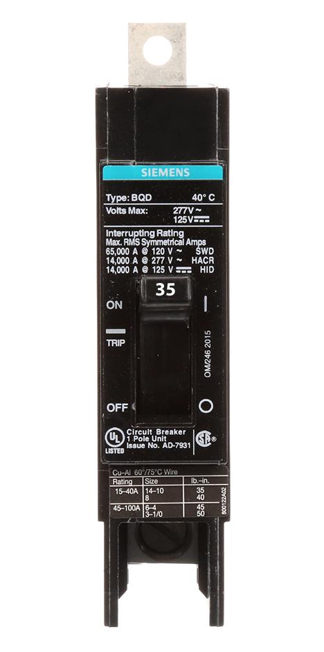 BQD135 - Siemens 35 Amp 1 Pole 277 Volt Bolt-On Molded Case Circuit Breaker
