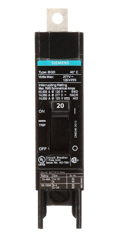 BQD6120 - 20 AMP, Single Pole, 347/600 VOLT, SIEMENS/ITE