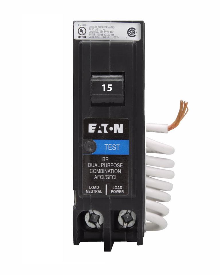 BRN115DFC - Eaton Cutler-Hammer 15 Amp Single Pole Dual Function Arc Fault & Ground Fault Circuit Breaker