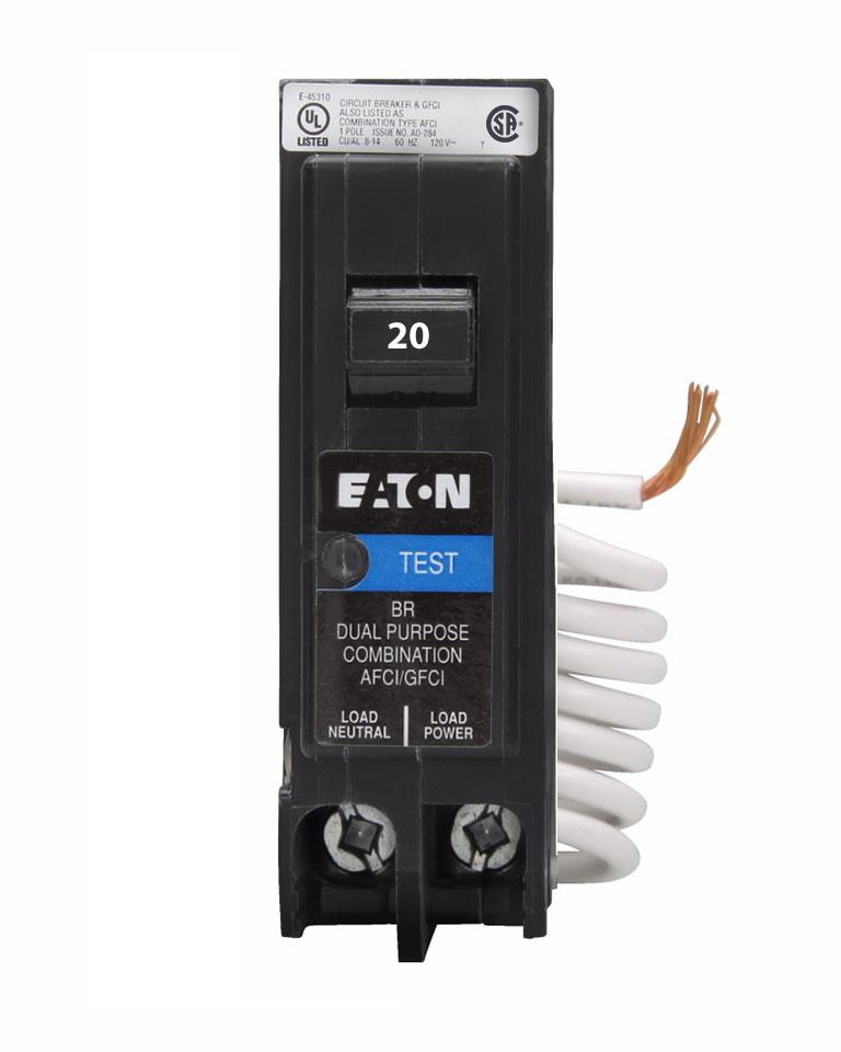 BRN120DFC - Eaton Cutler-Hammer 20 Amp Single Pole Dual Function Arc Fault & Ground Fault Circuit Breaker