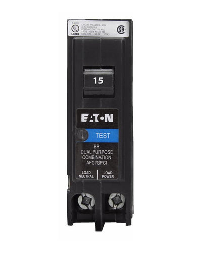 BRP115DFC - Eaton Cutler-Hammer 15 Amp Single Pole Dual Function Arc Fault & Ground Fault Circuit Breaker