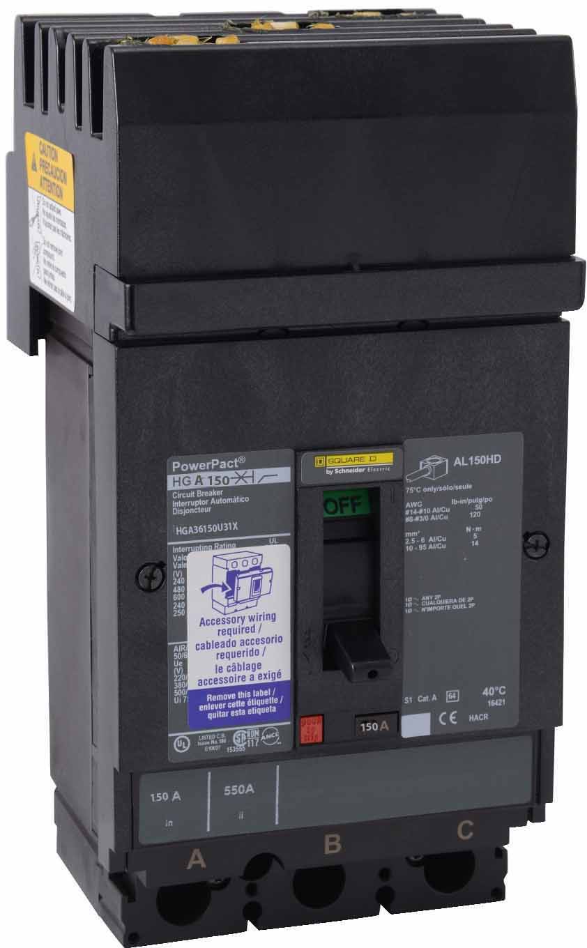 HGA36150U31X - Square D 150 Amp 3 Pole 600 Volt Molded Case Circuit Breaker