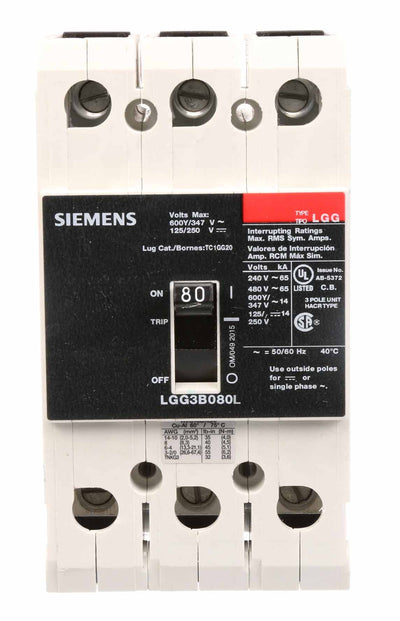 LGG3B080L - Siemens 80 Amp 2 Pole 600 Volt Molded Case Circuit Breaker