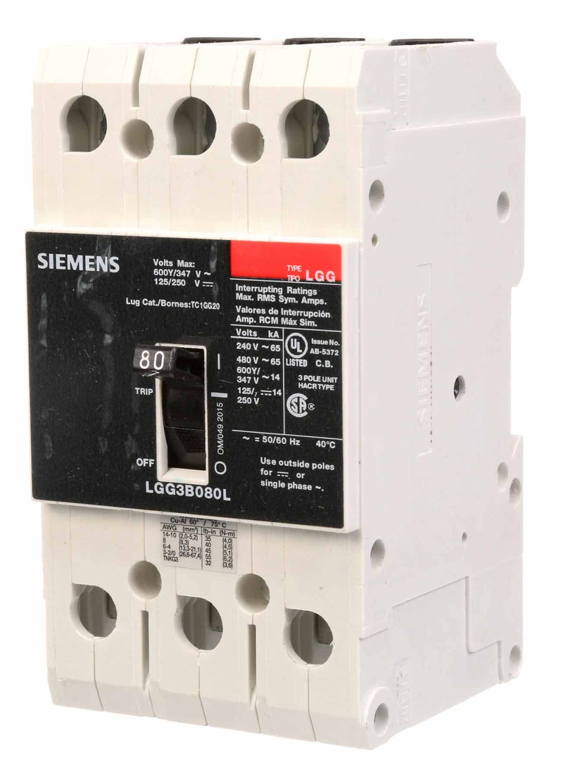LGG3B080L - Siemens 80 Amp 2 Pole 600 Volt Molded Case Circuit Breaker