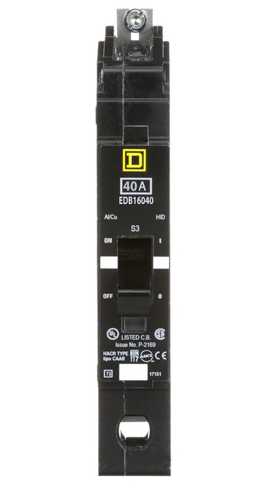 EDB16040 - Square D 40 Amp 1 Pole 600 Volt Bolt-On Molded Case Circuit Breaker
