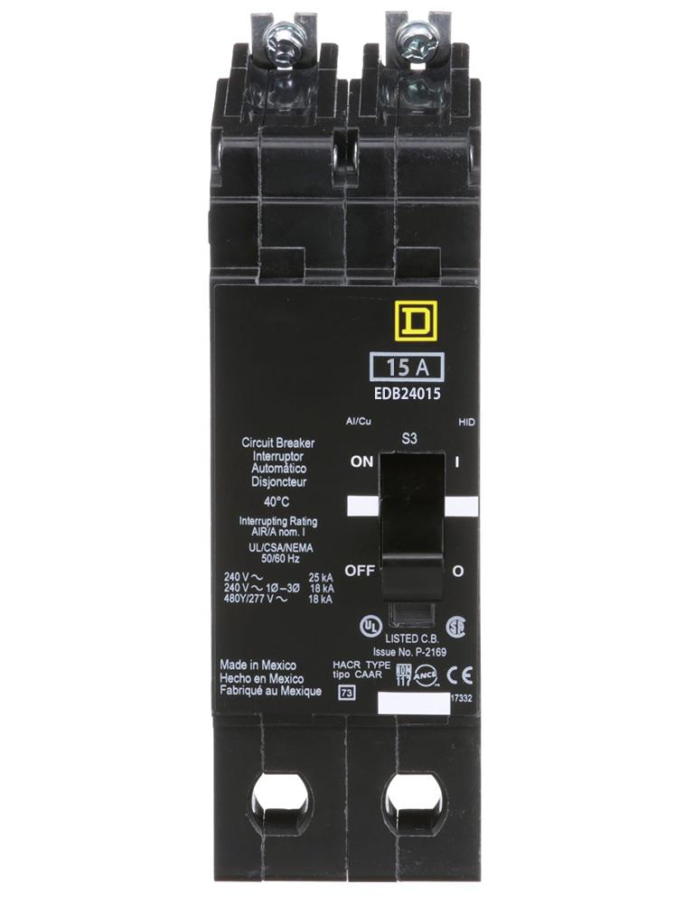 EDB24015 - Square D 15 Amp 2 Pole 480 Volt Bolt-On Molded Case Circuit Breaker
