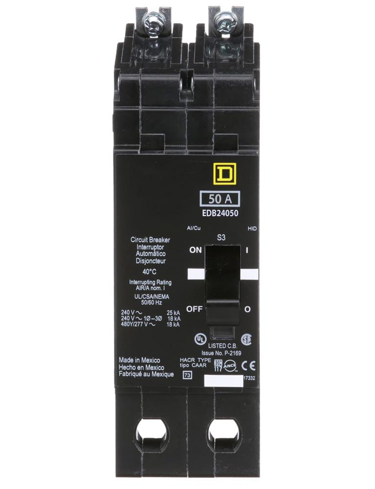 EDB24050 - Square D 50 Amp 2 Pole 480 Volt Bolt-On Molded Case Circuit Breaker