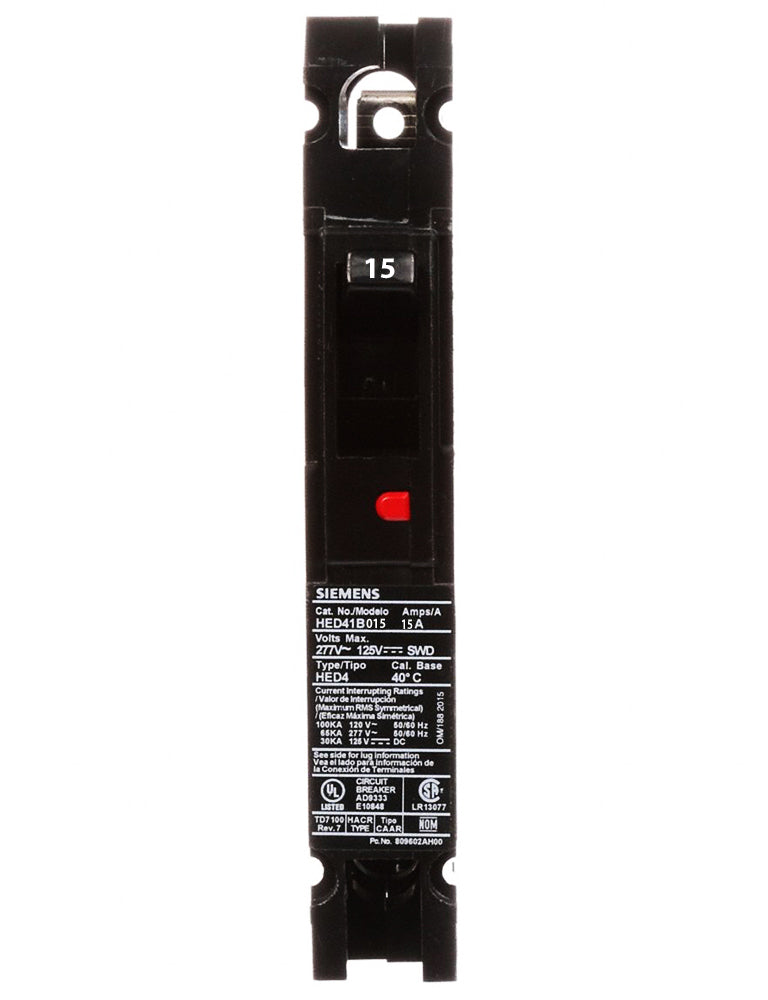 HED41B015 - Siemens 15 Amp 1 Pole 277 Volt Bolt-On Molded Case Circuit Breaker