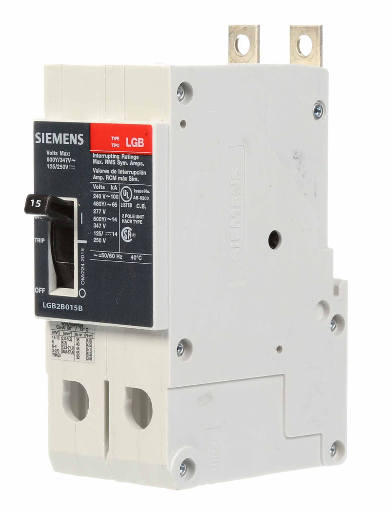 LGB2B015B - Siemens 15 Amp 2 Pole 600 Volt Bolt-On Molded Case Circuit Breaker