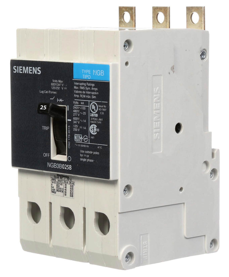 NGB3B025B - Siemens 25 Amp 3 Pole 600 Volt Bolt-On Molded Case Circuit Breaker